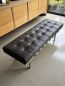 Preview: Lederbank schmal Dunkelbraun mit Naturholz